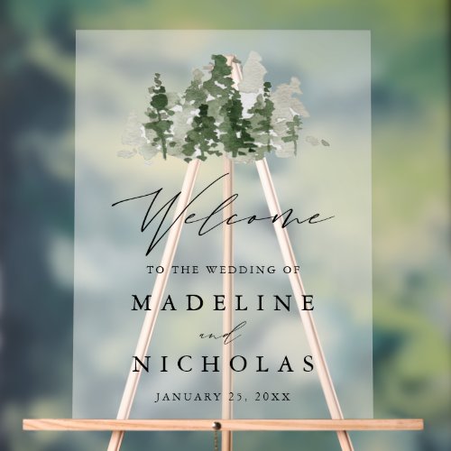 Rustic Pine Forest Wedding Welcome Frosted Acrylic Sign