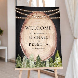 Rustic Pine Forest Wood Slice Wedding Welcome Sign