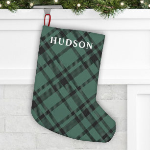 Rustic Pine Green Tartan Plaid Family Name Small Christmas Stocking