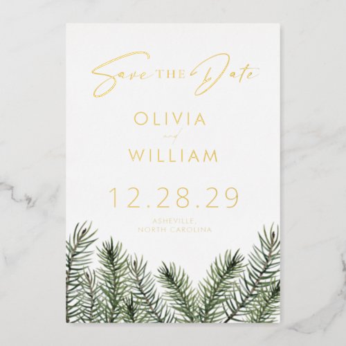 Rustic Pine Greenery Christmas Save The Date Foil Invitation