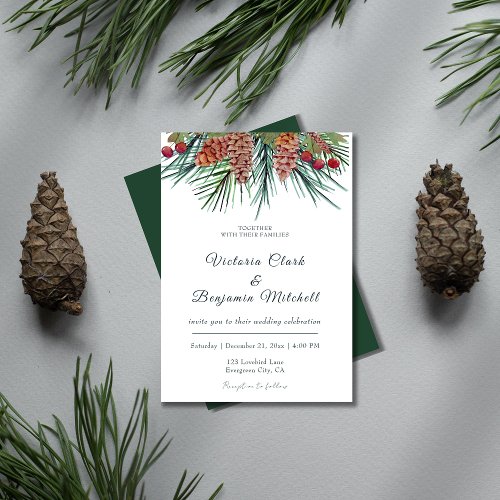 Rustic Pine Greenery Christmas Winter Wedding Invitation