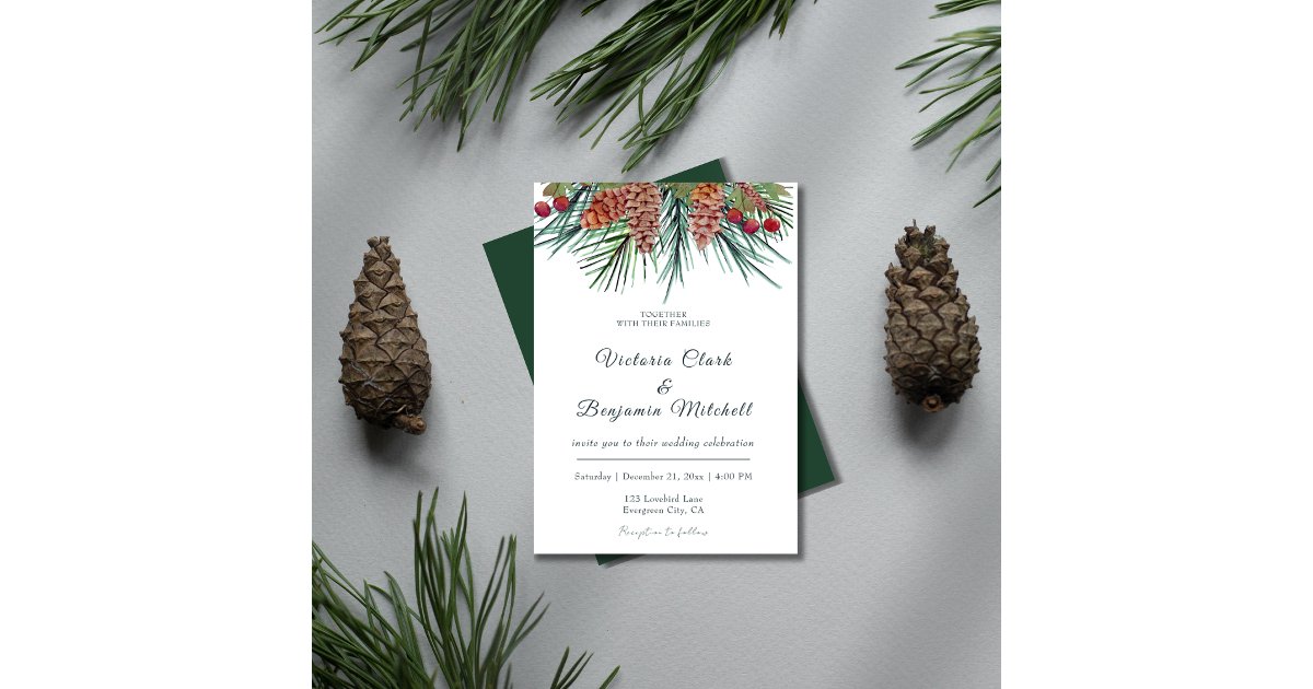 Rustic Pine Greenery Christmas Winter Wedding Invitation | Zazzle