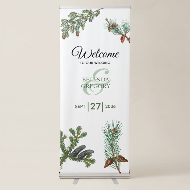 Rustic Pine Greenery Wedding Welcome Sign (Front)
