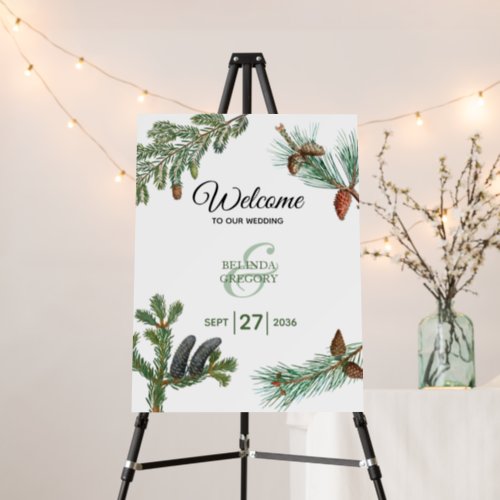 Rustic Pine Greenery Wedding Welcome Sign