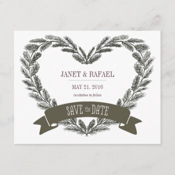 Rustic Pine Heart Save The Date Card by envelopmentswedding at Zazzle