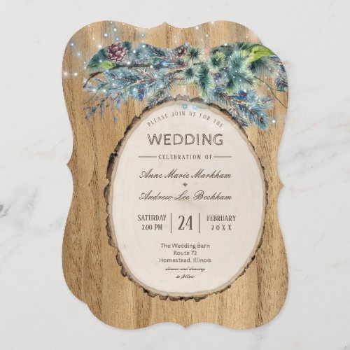 Rustic Pine Lodge Winter Wedding Invitation