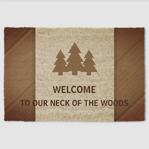 Rustic Pine Logo Custom Text Welcome Fiber Doormat