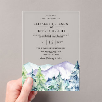 Rustic Pine Mountains Wedding Acrylic Invitations