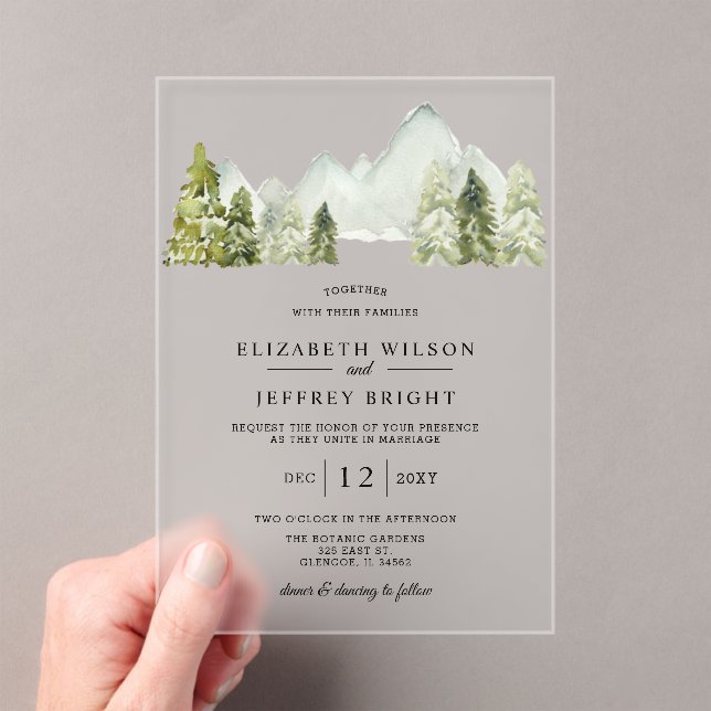 Rustic Pine Mountains Wedding Acrylic Invitations (Insitu (Handheld))