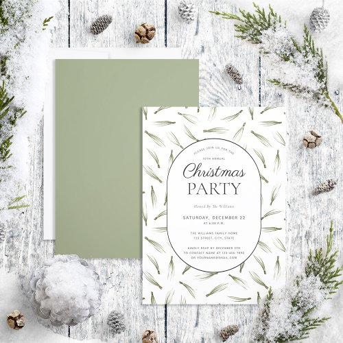 Rustic Pine Needle Greenery Christmas Party Invitation