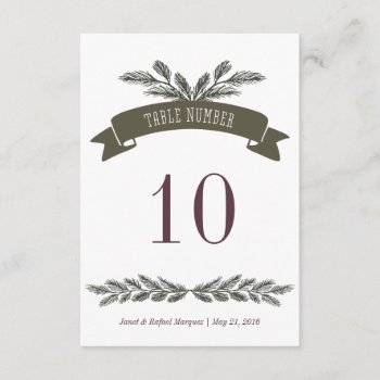 Rustic Pine Needle Table Number by envelopmentswedding at Zazzle