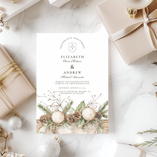 Rustic Pine Ornament Winter Wedding Invitation (Creator Uploaded)