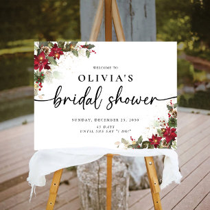 Rustic Pine Poinsettia Christmas Bridal Shower Foam Board