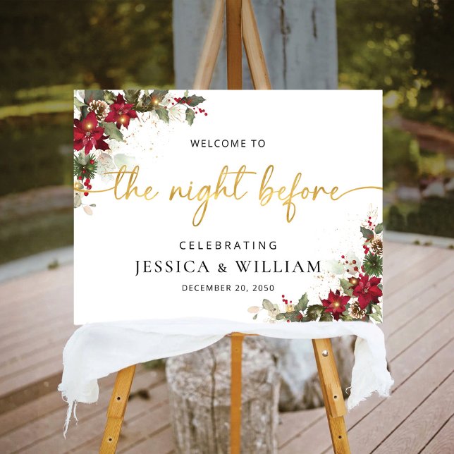 Rustic Pine Poinsettia Christmas Rehearsal Dinner Foam Board (Creator Uploaded)