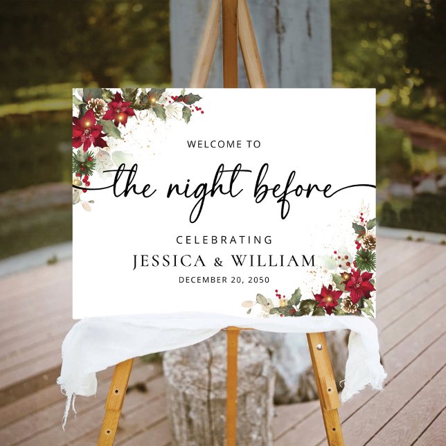 Rustic Pine Poinsettia Christmas Rehearsal Dinner  Foam Board (Creator Uploaded)