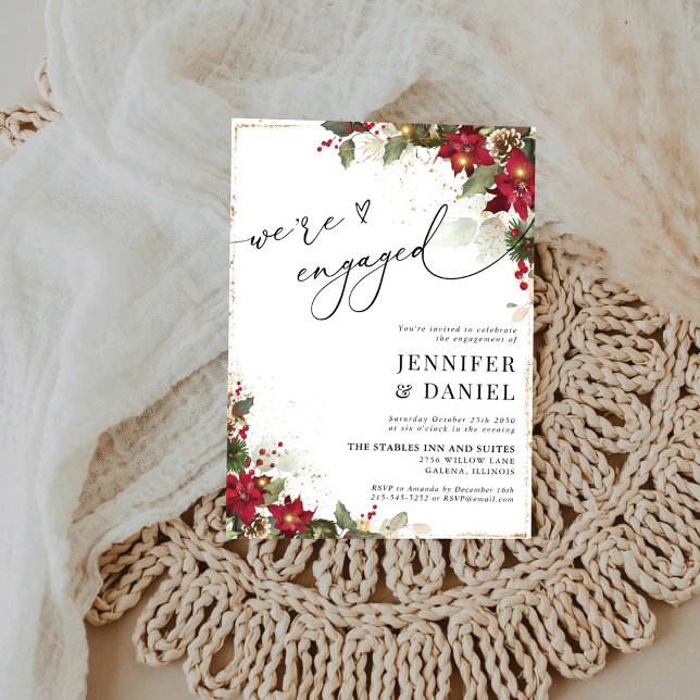 Rustic Pine Poinsettia Engagement Party Invitation (Creator Uploaded)