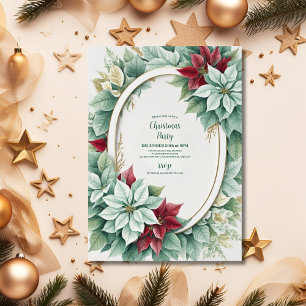 Rustic Pine Poinsettia Floral Christmas Invitation