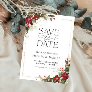 Rustic Pine Poinsettia Floral Christmas Save The Date