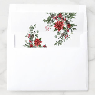 Rustic Pine Poinsettia Floral Christmas Wedding Envelope Liner