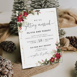 Rustic Pine Poinsettia Floral Christmas Wedding Invitation