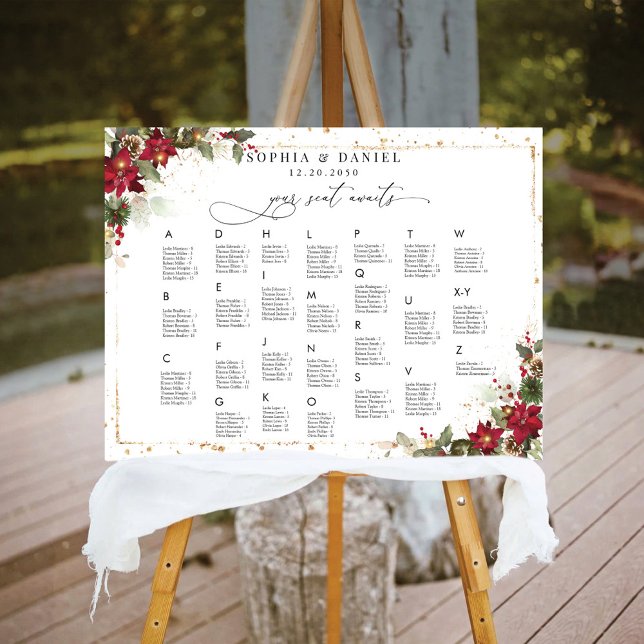 Rustic Pine Poinsettia Floral Seating Chart Foam Board (Creator Uploaded)