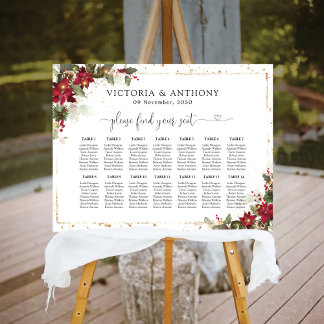 Rustic Pine Poinsettia Floral Seating Chart Foam Board