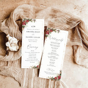 Rustic Pine Poinsettia Floral Wedding Program