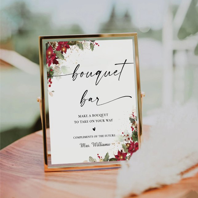 Rustic Pine Poinsettia Wedding Bouquet Bar Sign (Creator Uploaded)