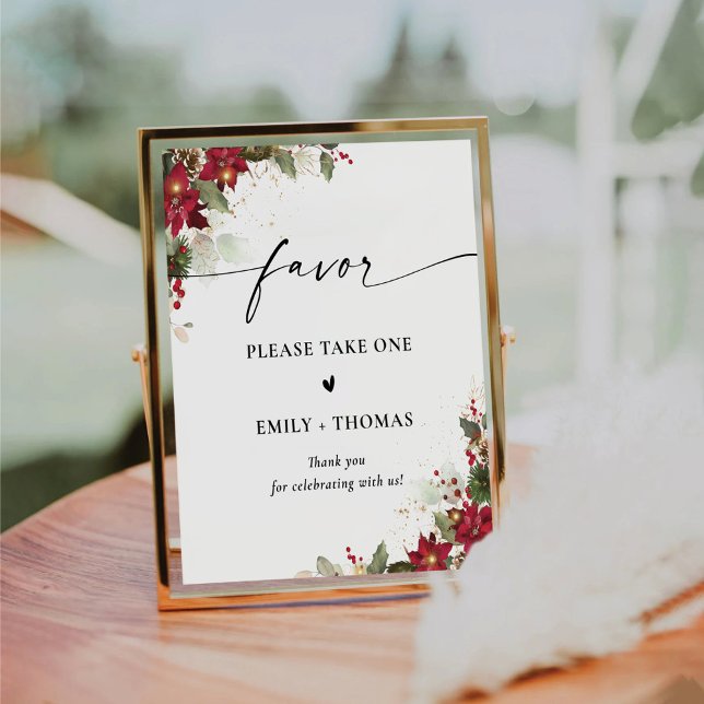 Rustic Pine Poinsettia Wedding Favor Sign (Creator Uploaded)