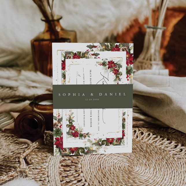 Rustic Pine Poinsettia Wedding Invitation Belly Band (Creator Uploaded)