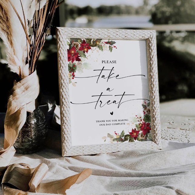 Rustic Pine Poinsettia Wedding Take A Treat Sign (Creator Uploaded)
