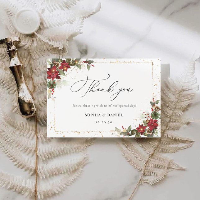 Rustic Pine Poinsettia Wedding Thank You Cards (Creator Uploaded)