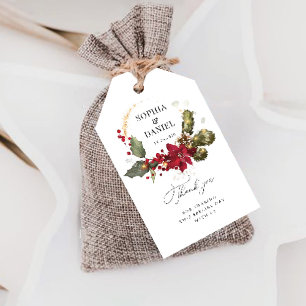 Rustic Pine Poinsettia Wedding Thank You Gift Tag