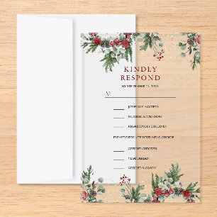 Rustic Pine Red Floral Christmas Wedding Acrylic Rsvp Card