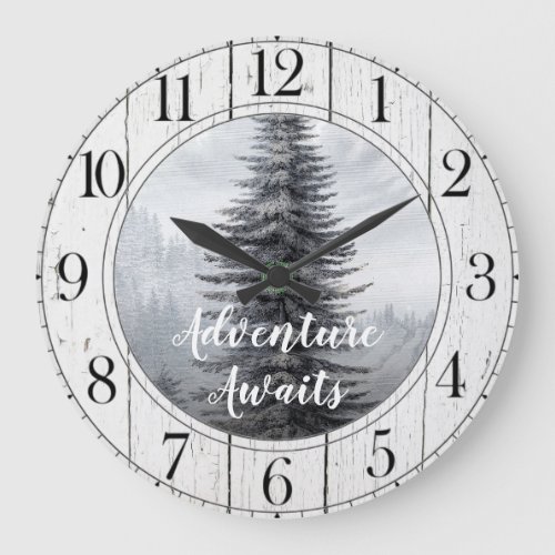 Rustic Pine Tree Adventure Awaits Large Clock