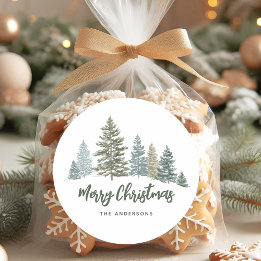 Rustic Pine Tree Christmas Classic Round Sticker
