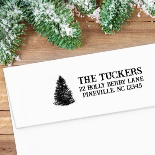 Rustic Pine Tree Christmas Return Address Self_inking Stamp