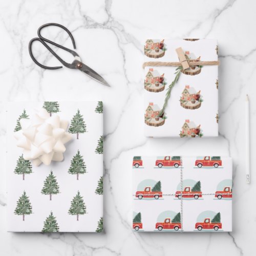 Rustic pine tree Christmas truck wrapping paper