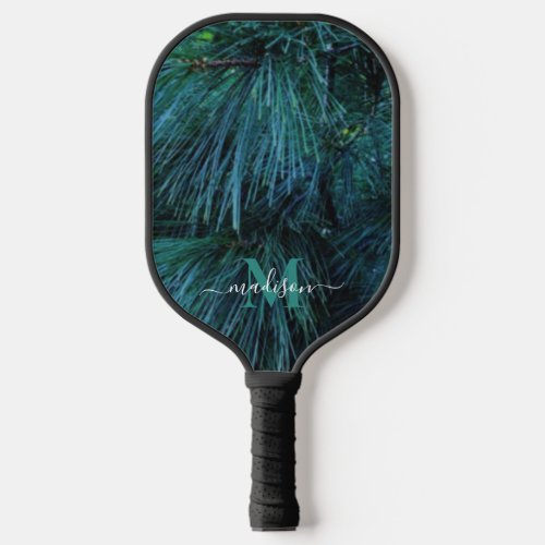 Rustic pine tree conifer evergreen monogram pickleball paddle