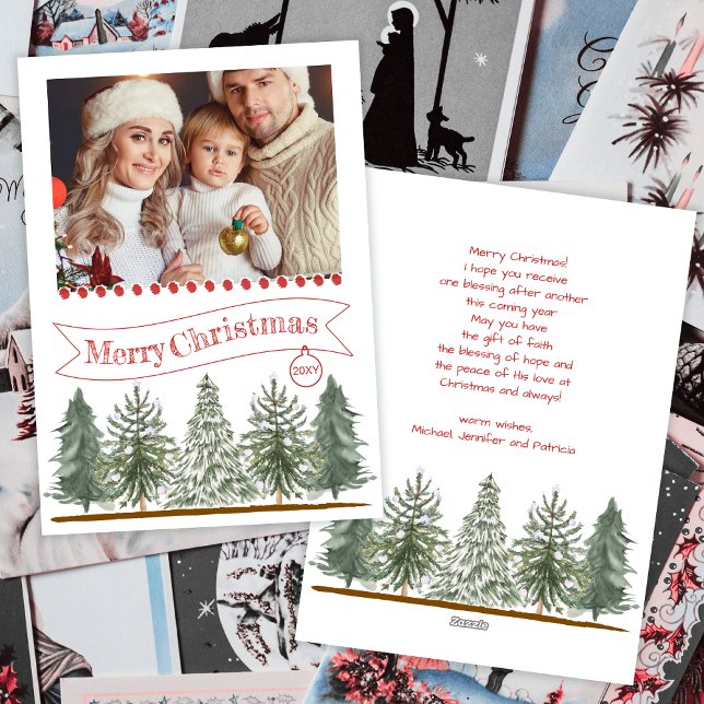 Rustic Pine Tree Family Photo Merry Christmas Holiday Card (Creator Uploaded)
