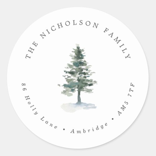 Rustic Pine Tree Family Return Address Classic Round Sticker
