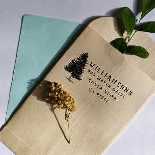 Rustic Pine Tree Family Return Address Rubber Stamp