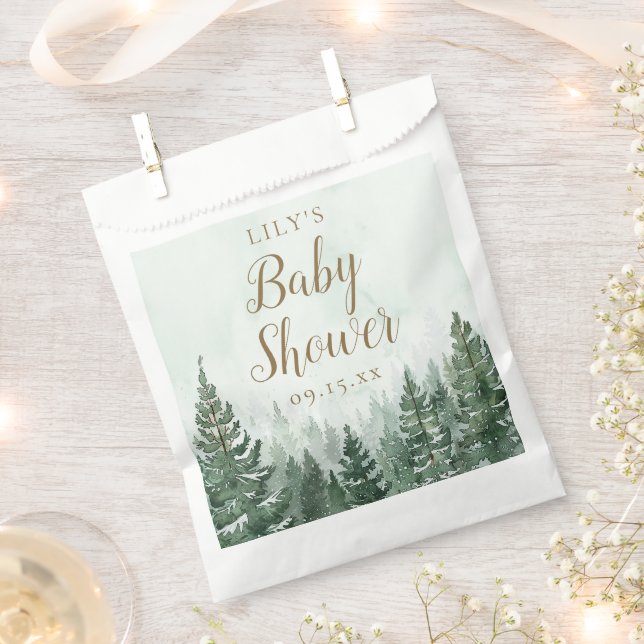 Rustic Pine Tree Forest Baby Shower Favor Bag (Clipped)