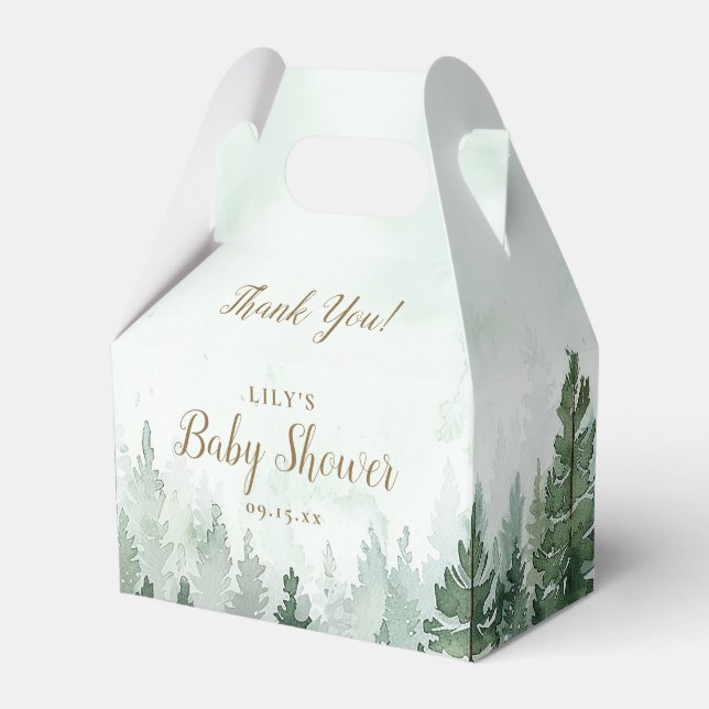 Rustic Pine Tree Forest Baby Shower Favor Boxes (Front Side)