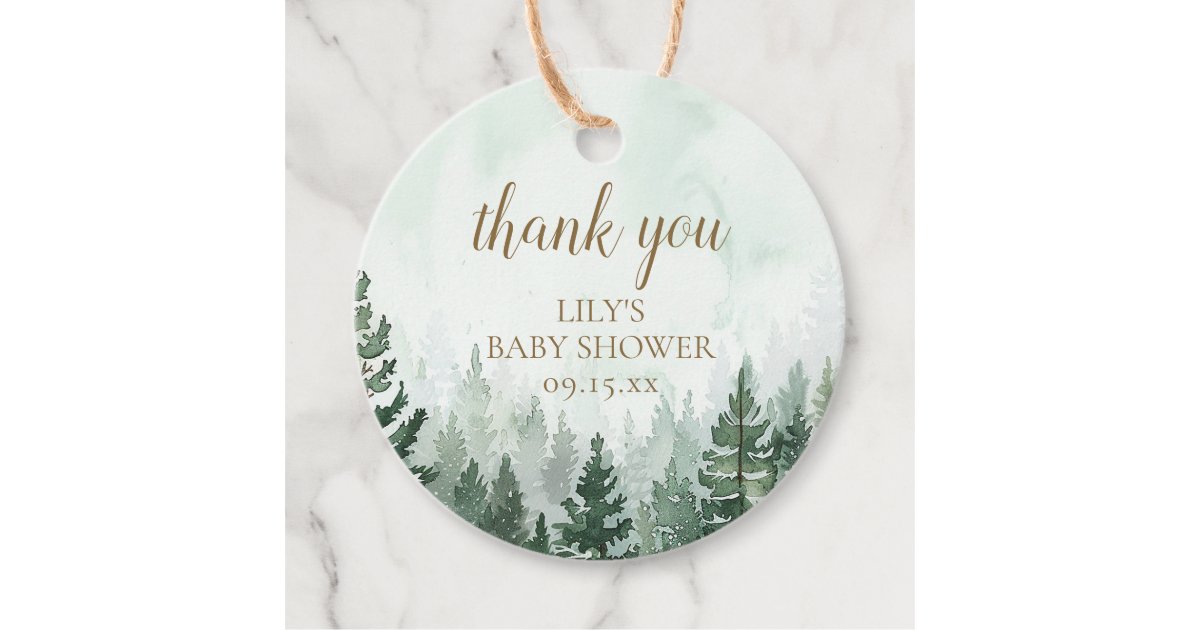 Rustic Pine Tree Forest Baby Shower Favor Tags | Zazzle