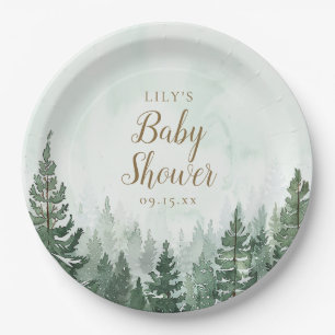 Rustic Pine Tree Forest Baby Shower Paper Plates