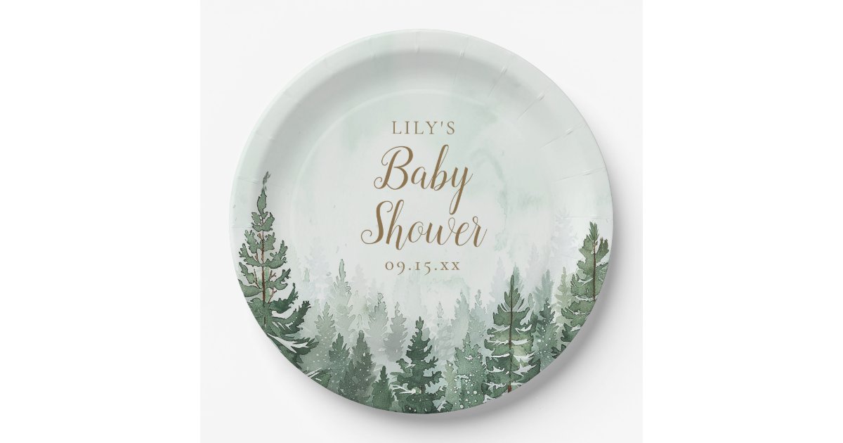 Rustic Pine Tree Forest Baby Shower Paper Plates | Zazzle