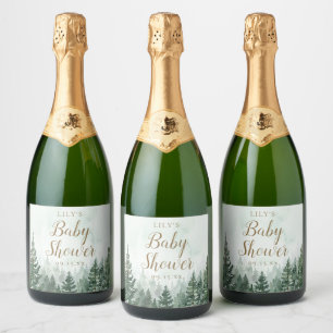 Rustic Pine Tree Forest Baby Shower Sparkling Wine Label