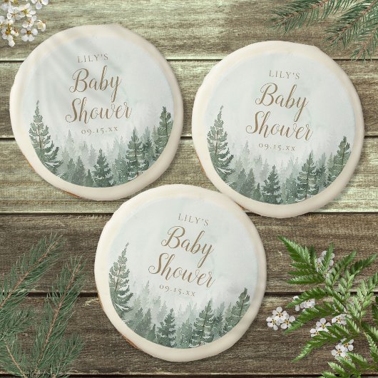 Rustic Pine Tree Forest Baby Shower Sugar Cookie