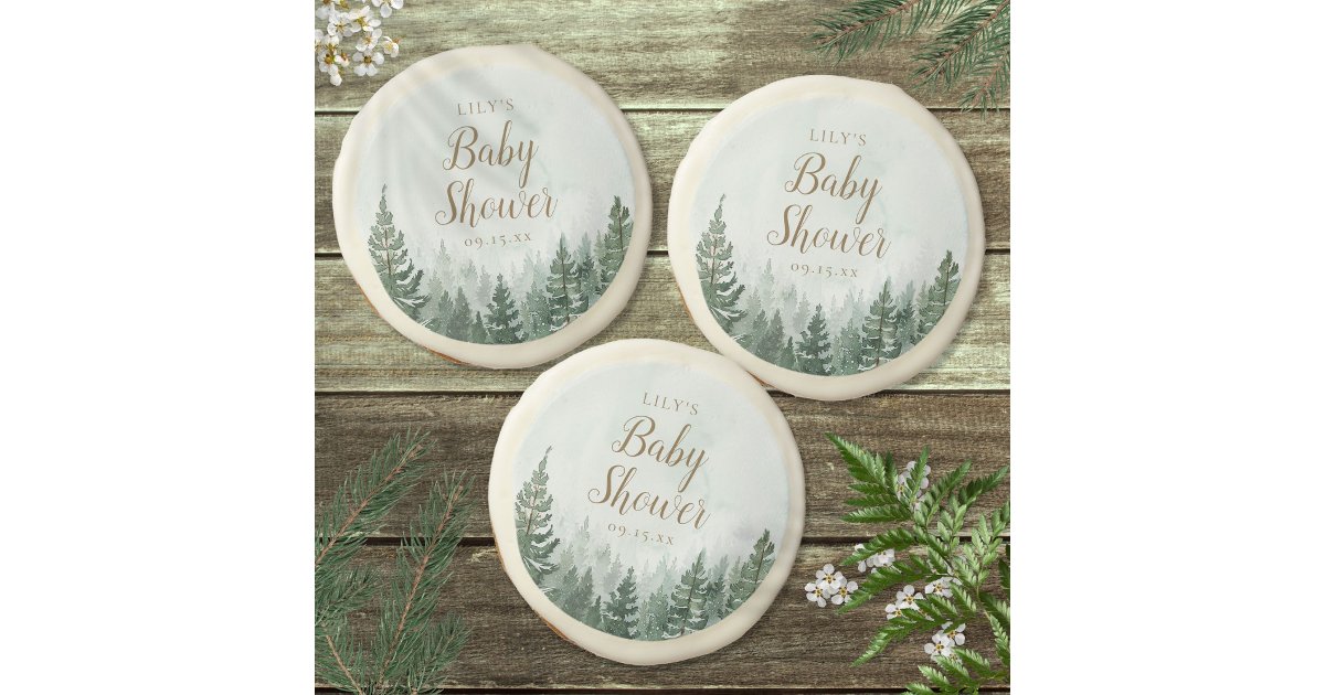 Rustic Pine Tree Forest Baby Shower Sugar Cookie | Zazzle